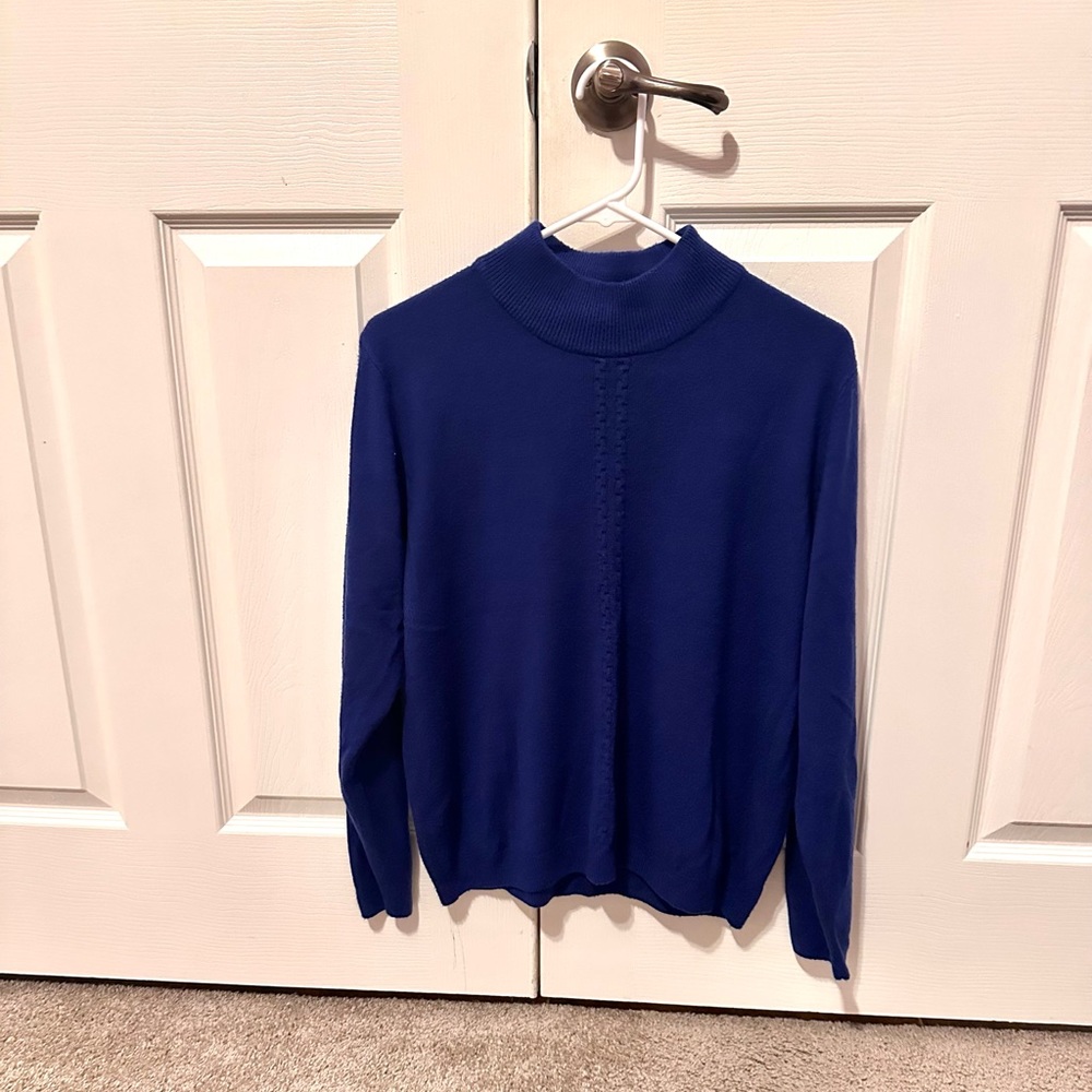 blue mock neck sweater